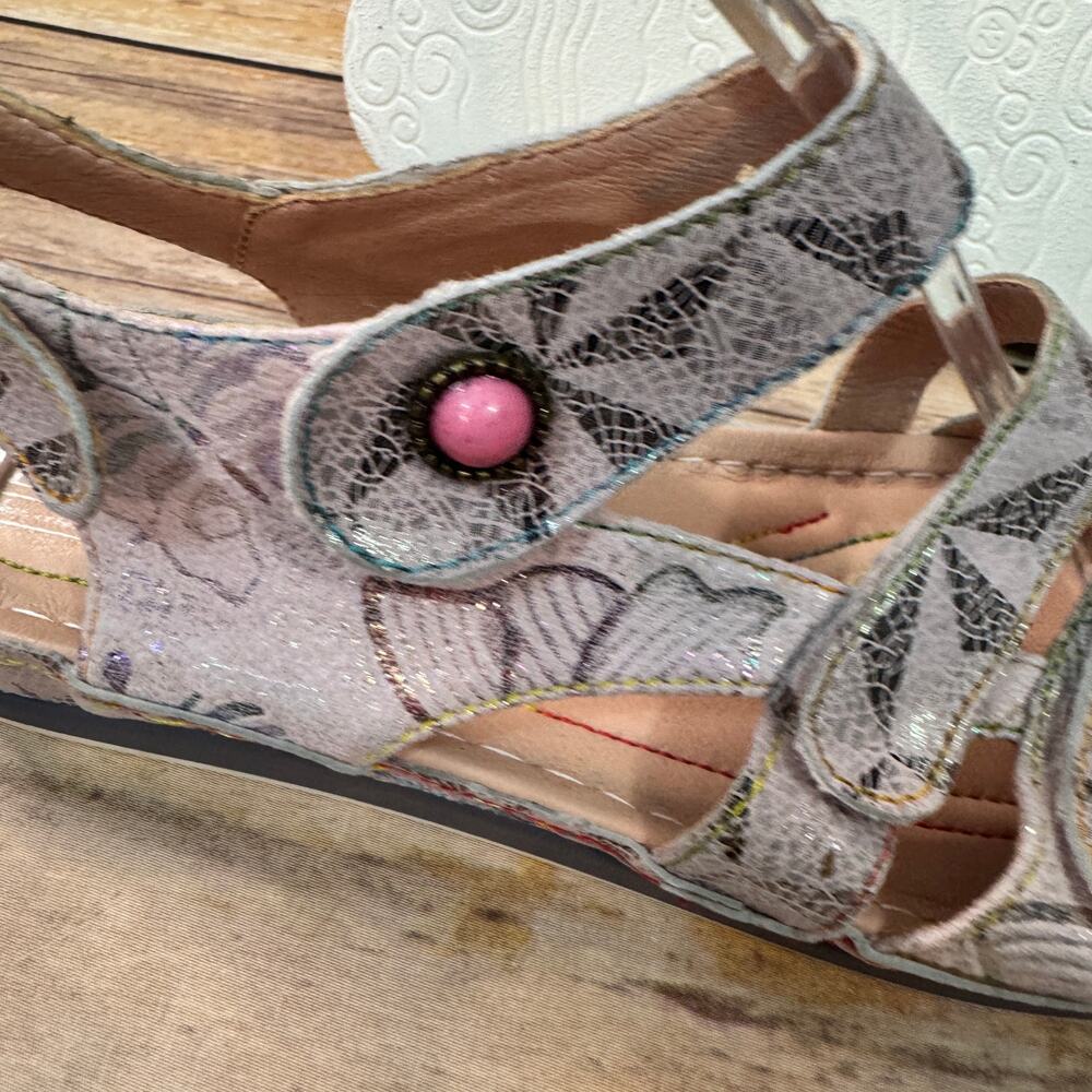 Spring Step L'Artiste Womens Pink Metallic Leather Open Toe Comfort Sandals 42 - Picture 9 of 11